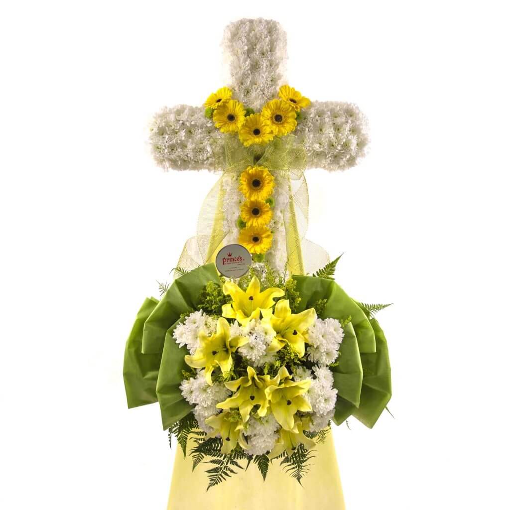 Speedy Condolence Flower Delivery in Singapore – Condolence Cross Wreath God Enfolds– Prince Flower Shop